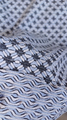 Material Elastic Figuri Rombulete  Alb-Negru-Bleo ELA1276