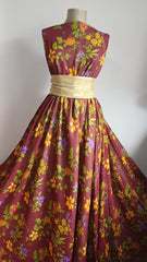 Voal chifon Visiniu cu Nemțoaice Galbene si Mov curgător VOAL1206