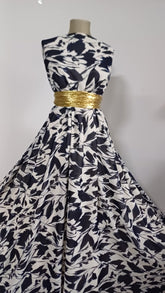 Voal chifon alb Frunze Bleumarin VOAL1053