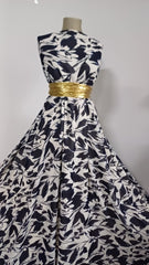 Voal chifon alb Frunze Bleumarin VOAL1053