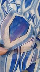 Voal Alb cu Impletituri si Romburi Albastre VOAL1030