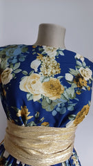 Silky Bleumarin cu imprimeu Digital Trandafiri Crem/Mustar MAT1236