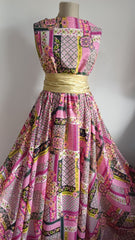 Voal chifon Figuri Inflorate Roz/Verde/Galben/Alb, curgător VOAL1205