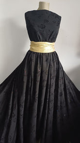 Voal chifon Negru cu Flori Catifea cu Glitter Multicolor VOAL1192