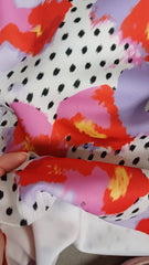 Neopren Alb pete Negre si Flori Coral Mov ELA1263