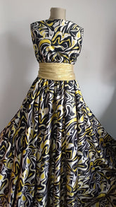 Matase satinata Negru, Galben, Alba, conturat cu Argintiu MAT1418