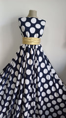 Viscoza Spun Bleumarin cu Buline Albe VIS1306