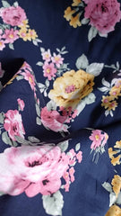 Viscoza Spun Bleumarin cu Buchet Trandafiri Roz/Galben VIS1309