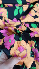 Viscoza Spun Negru cu Trandafiri Portocalii/Magenta VIS1113