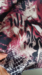 Matase Satinata Elastică, Imprimeu Piton si Animal print Grena/Bej/Negru 1410