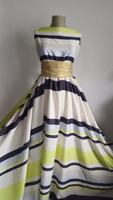 Matase Satinata Dungi Ivory/Galben Banan/Negru/ Bleo MAT1412