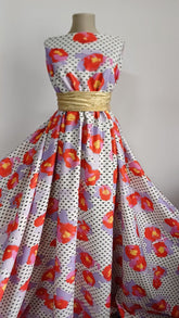 Neopren Alb pete Negre si Flori Coral Mov ELA1263