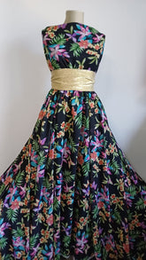 Voal chifon Negru cu Orhidee si Fluturi VOAL1211