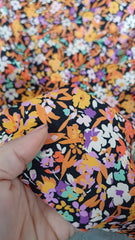 Latina Spandex -Negru Floricele Orange- STO1144