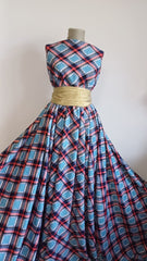 Material Elastic in Carouri Rosu/Albastru ELA1300