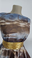 Voal imitatie matase imprimeu Animal Print in degrade Maron/Albastru VOAL1043