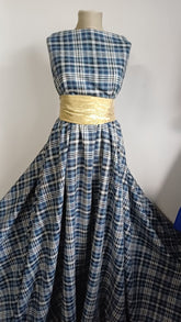 Tesatura din IN Albastru in Carouri , fibră naturală 100% IN1021