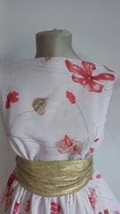 Voal Chifon – Imprimeu Floral Romantic Alb/Roșu VOAL1176