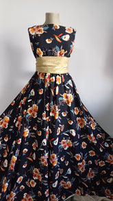 Matase NEGRU cu buchet floral Orange/Alb/Grena MAT1219