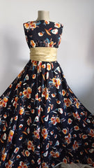 Matase NEGRU cu buchet floral Orange/Alb/Grena MAT1219