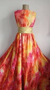 Burn Out Degrade Fucsia/Orange cu Motiv Pene de Păun MAT1409