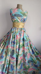 Viscoza Spun Bleo cu Frunze Roz, Albastru, Bej VIS1310