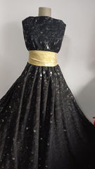 Voal Negru imprimeu Argintiu si aplicatii micropaiete moi VOAL1231