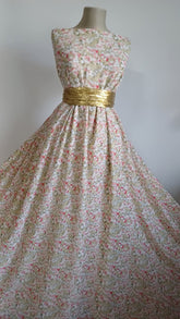 Voal chifon Bej cu Florice Roz/Alb VOAL1149