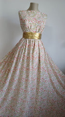 Voal chifon Bej cu Florice Roz/Alb VOAL1149