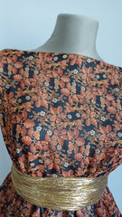 Voal chifon Negru cu Floricele Maron VOAL1190