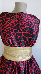 Matase Satinată Marmorata Negru/Rosu MAT1008