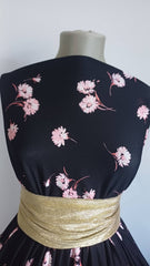 Jerse Vâscoză cu Elastan 95/5% – Negru cu Floricele Roz ELA1282