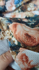 Material Elastic Texturat imprimeu Trandafiri Bej/Caramiziu/Albastru ELA1396