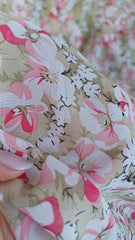 Voal chifon Bej cu Florice Roz/Alb VOAL1149