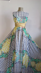 Voal chifon Alb cu Romburi Bleumarin si Bordura Galben/Verde VOAL1120