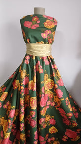 Stofa Imprimata Verde cu Trandafiri Roz/Galben STO1382