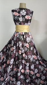 Voal chifon Negru cu flori Desenate Alb/Rosu/Mov VOAL1007