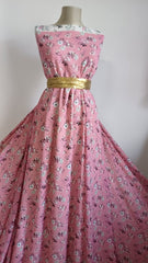 Voal chifon Roz antic Floricele Albe si frunze Negre VOAL1075