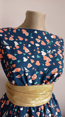 Matase Albastru Marin cu Inimioare Somon/Alb MAT1358