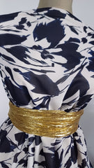 Voal chifon alb Frunze Bleumarin VOAL1053