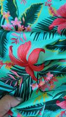 Viscoza Spun Verde Deschis cu Crini Imperiali Roșii VIS1307