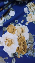 Silky Bleumarin cu imprimeu Digital Trandafiri Crem/Mustar MAT1236