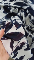 Voal chifon alb Frunze Bleumarin VOAL1053