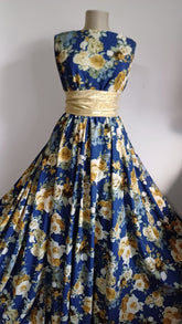 Silky Bleumarin cu imprimeu Digital Trandafiri Crem/Mustar MAT1236