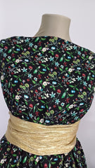 Matase Plina Negru cu Floricele Grena/Verde MAT1419