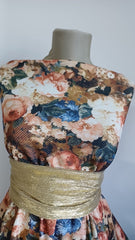 Material Elastic Texturat imprimeu Trandafiri Bej/Caramiziu/Albastru  ELA1396