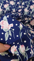 Matase BLEUMARIN cu trandafiri roz MAT1413