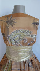 Voal Chifon Camel cu Paisley Olive VOAL1614
