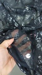 Voal Negru imprimeu Argintiu si aplicatii micropaiete moi  VOAL1231