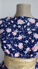 Matase BLEUMARIN cu trandafiri roz MAT1413